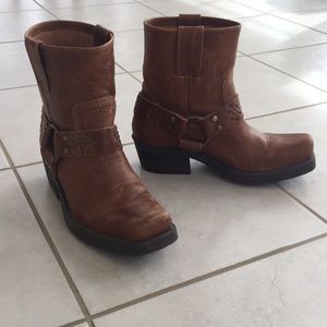 Brown distressed leather boots